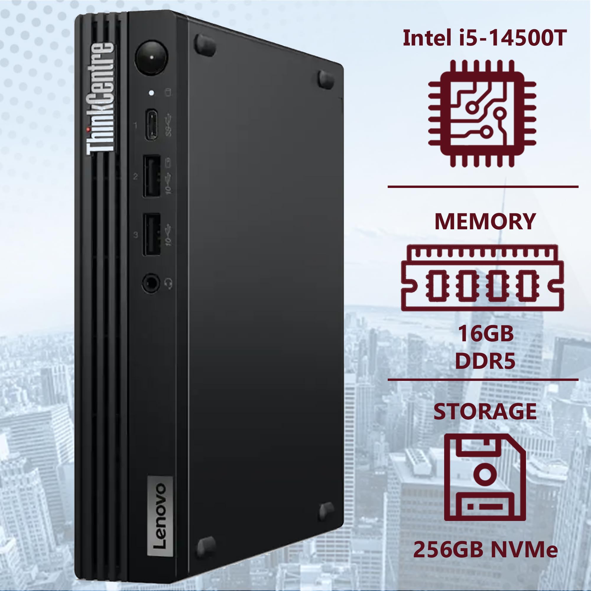 Lenovo ThinkCentre Tiny M70q Gen 5 Intel 10-Core i5-14400T (Beat i7-13700T), 16GB DDR5 RAM, 256GB NVMe, WiFi 6E, Bluetooth, RJ-45, DP Port, HDMI, W11P, Business Desktop, 3 Yr Wty