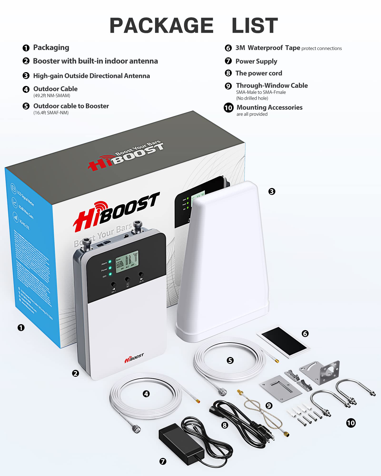 HiBoost Cell Phone Booster for Verizon, AT&T, and T Mobile-Cell Signal Booster for Home Cover Up to 4000 sq ft, Boost 4G 5G LTE on Brand 2/4/5/12/13/17, All U.S. Carriers and FCC Approved