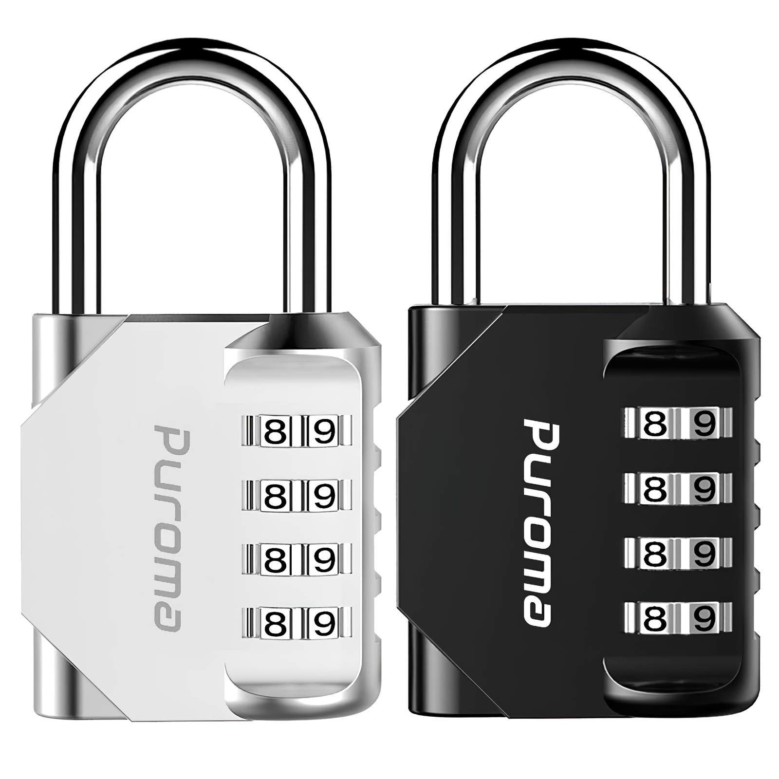 Puroma 2 Pack 4 Digit Combination Locks Outdoor Waterproof Padlock for School Gym Locker, Hasp Cabinet, Gate, Fence, Toolbox (Silver & Black)