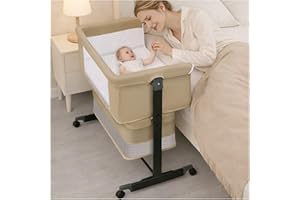Baby Bassinet Bedside Sleeper - 3 in 1 Adjustable Height Bedside Bassinet with Breathable Mesh, Wheels & Storage Basket and B