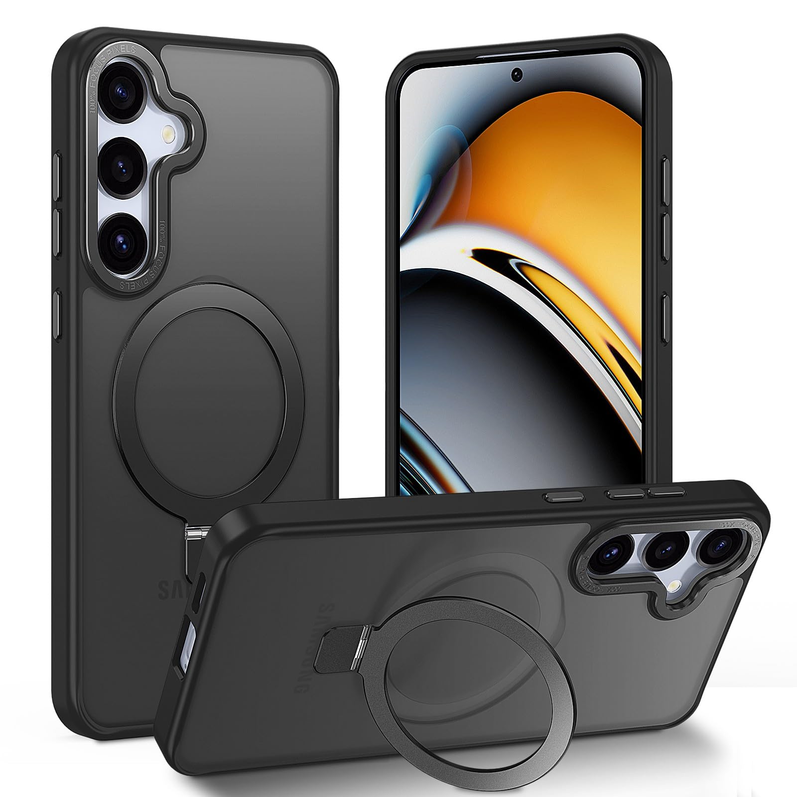STERKER Magnetic Ring Stand Designed for Samsung Galaxy S23 + Case [Military Grade Drop Protection][Compatible with Magnetic] Translucent Slim S23 Plus, Black