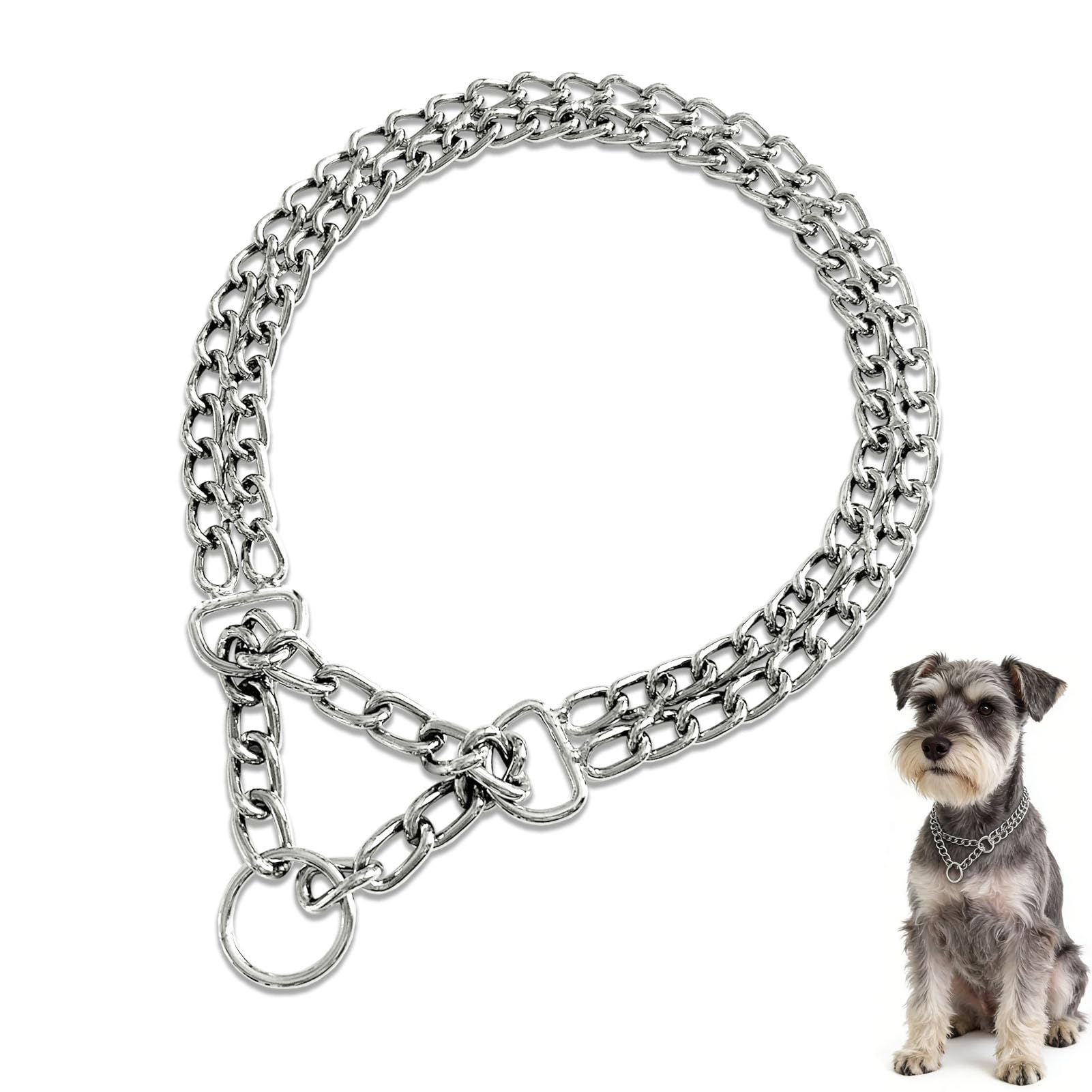 LOS ANDES Dog Chain Collar Metal Martingale Collar No Pull Dog Collar Anti Chew Training Collar Chrome Plated Double Link Dog Collar for Small Dogs(Suitable for Neck:30-37cm)