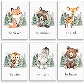 gooptyinh Woodland Nursery Animal Canvas Wall Art, 6 Piece Inspirational Forest Animals Print Posters, Motivational Quotes Cute Bear Fox Rabbit Deer Raccoon Owl Decor for Baby Bedroom 8x10in Unframed