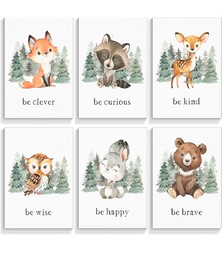 Woodland Animal Nursery Art Prints - Set Of 4 Unframed 8x10 Watercolor Posters For Gender Neutral Rooms