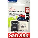 SanDisk Ultra 64GB MicroSDXC Class 10 UHS Memory Card Speed Up To 30MB/s With Adapter - SDSDQUA-064G-U46A [Old Version]