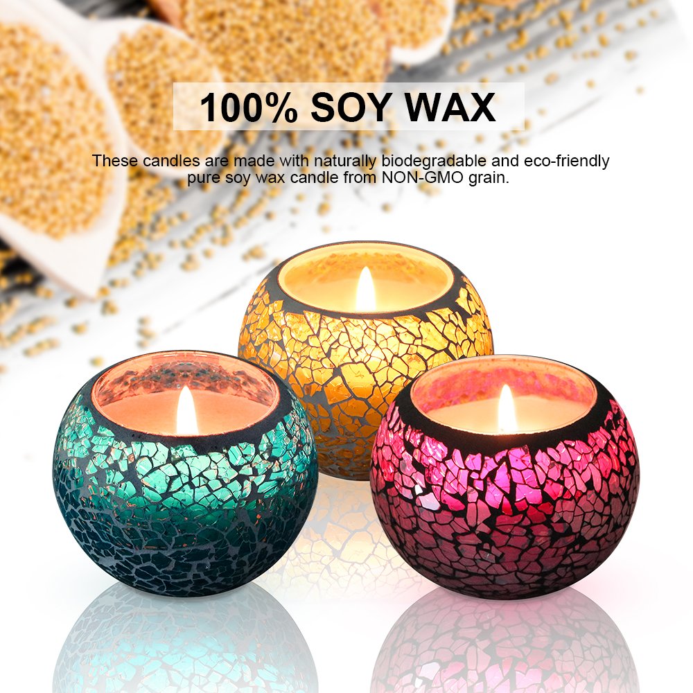 KUD Scented Candles Gift Set, U2C Handmade 3 x 4.4 Oz 100% Natural Soy Glass Candles, Set of 3: Lavender, Rose and Lemon Travel Candle, Use for Aromatherapy, Weddings, Candles (3 Pack)