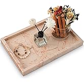 MULWR Marble Bathroom Tray,Pure Natural Vanity Tray,Marble Trays for Kitchen Counter Non-Ceramic/Non-Resin,Stone Tray 12 x 8 inch (Pink) ﻿