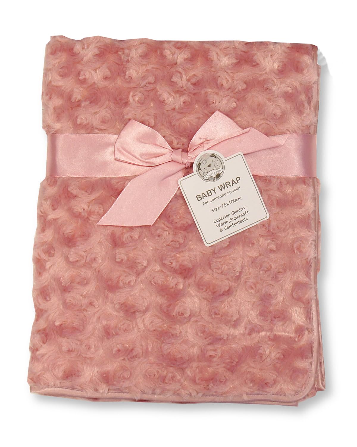 Baby Rosebud Wrap Blanket with Fleece Back and Satin Trim (Dusty Pink)