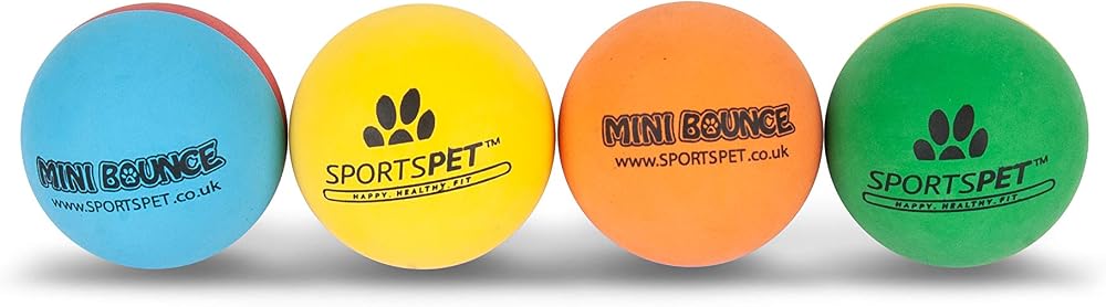 SPORTSPET Mini Bounce Dog Balls 4 Pack 45mm Premium Rubber Toys