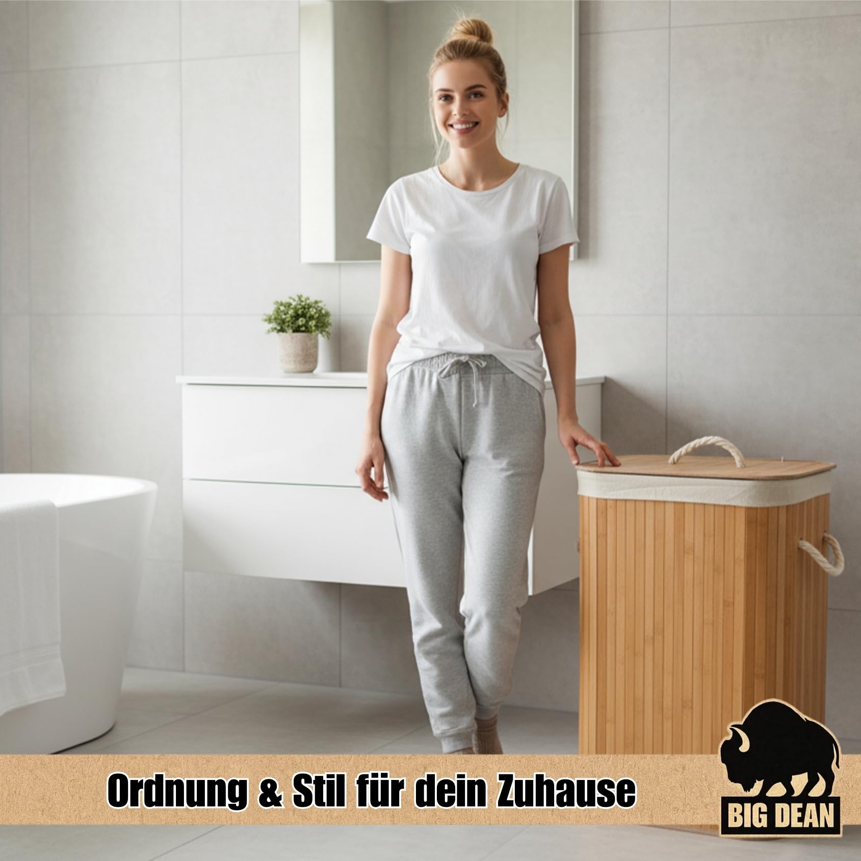 BigDean Wäschekorb Bambus 72L Wäschesammler Wäschetruhe Wäschetonne 7