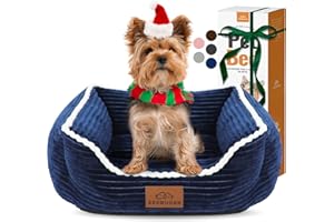 ZERBUGER Cat Dog Bed for Pets, Rectangle Pet Bed Gift for Puppy and Kitten, Machine Washable Calming Fluffy Pet Couch Sofa for Indoor Outdoor, Portable Soft Cat Bed with Non-Slip Bottom (Small, Blue)