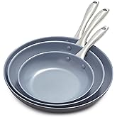 GreenPan Lima Hard Anodized 8" 10" & 12" Frying Pan Skillet Set, Ceramic Nonstick, PFAS-Free Nontoxic Pots & Pans, Oven & Broiler Safe, Stainless Steel Handles, Cookware for Eggs & Omelet, Gray