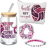 SilTriangle 4 Pcs Volleyball Gifts for Girls Volleyball Stuff 16 oz Water Bottles Makeup Bag Bracelets Charm Elastic Hair Scrunchies Valentines Gifts for Girls Women Sports Coaching Players Birthday