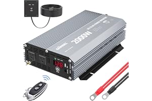GIANDEL Power Inverter 2000W Modified Sine Wave DC 12V to AC 110V 120V with Wireless Remote Controller LED Display & 2.4 Amps USB Port for RV Truck Boat