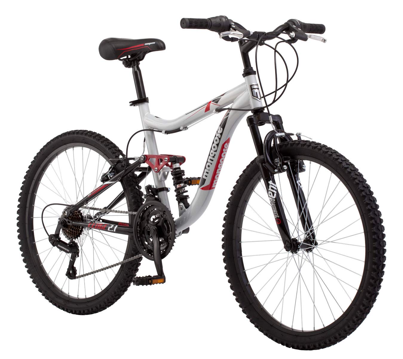 Mongoose 24" Ledge 2.1 Boys Mountain Bike, Silver/Red