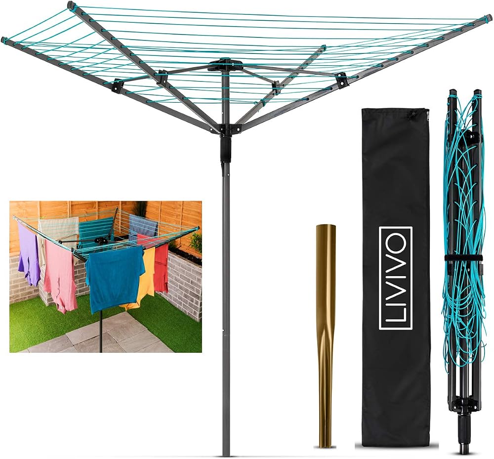LIVIVO 45m Heavy Duty 4 Arm Rotary Garden Washing Line with Cover