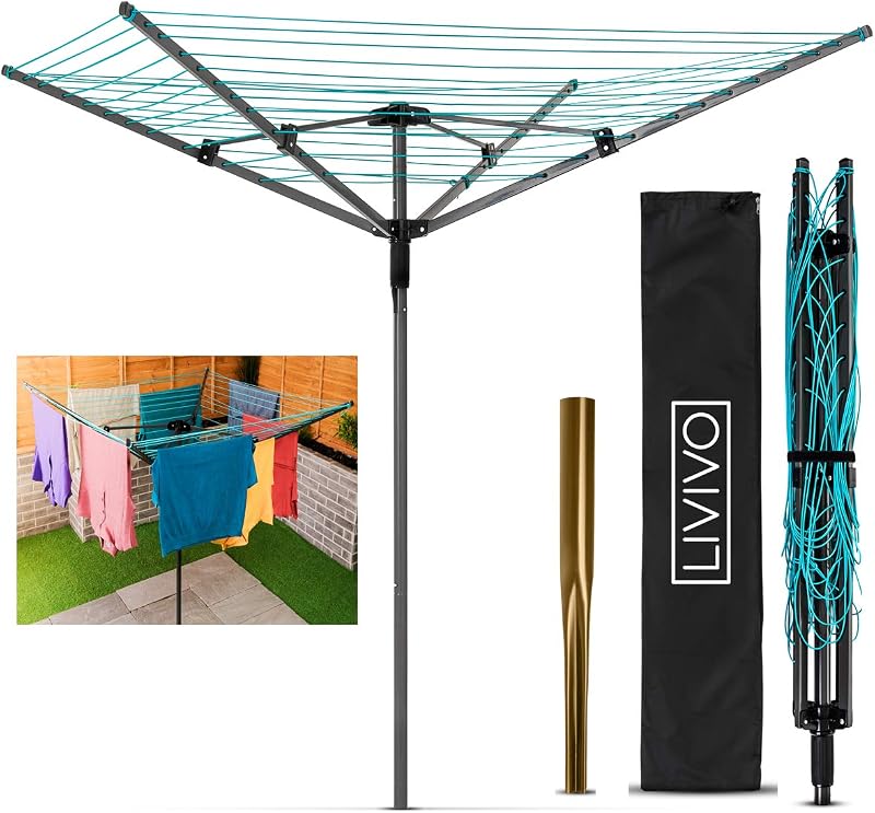 LIVIVO 45m Heavy Duty 4 Arm Rotary Garden Washing Line with Cover