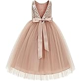 ekidsbridal Sequin V-Back Junior Flower Girl Dress Princess Bride Toddler Daily Gown LG1