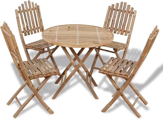 Anself Foldable Outdoor Bamboo Garden Patio Dining Set Table And 4 Chairs Amazon Co Uk Kitchen Home