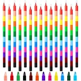 Zooyinfy 15 Pcs Stacking Crayons 12 Colors Buildable Crayons Set Colorful Drawing Crayons Party Favors DIY Rainbow Painting Pencils for School Office Birthday Party