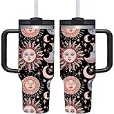 AMZUShome 40 OZ Goth Sun Moon Star Tumbler with Handle.Unique Birthday Christmas Gifts for Goth Lover.Personalized 40 OZ Goth Sun Moon Star Tumbler Gifts for Women Men.