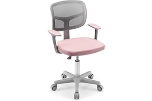 Costzon Kids Desk Chair, Adjustable Children Study Computer Chair with Arms & Wheels, Student Swivel Rolling Task Chair, Ergonomic Kids Office Chair for Boys Girls Age 4-12, Home Bedroom School, Pink