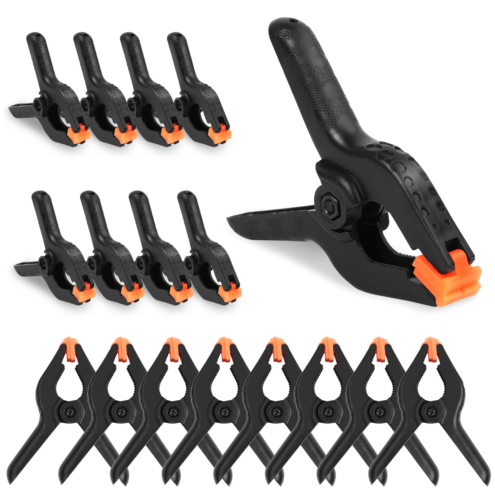 OSDUE 16 Pcs Nylon Spring Clamp,Extra Strength Heavy Duty Spring Clips Clamp with Moveable Jaws 8 Pcs of 2 Inches and 8 Pcs of 3 Inches Muslin Clamps for Woodwork,Photography, Pool and Workshop