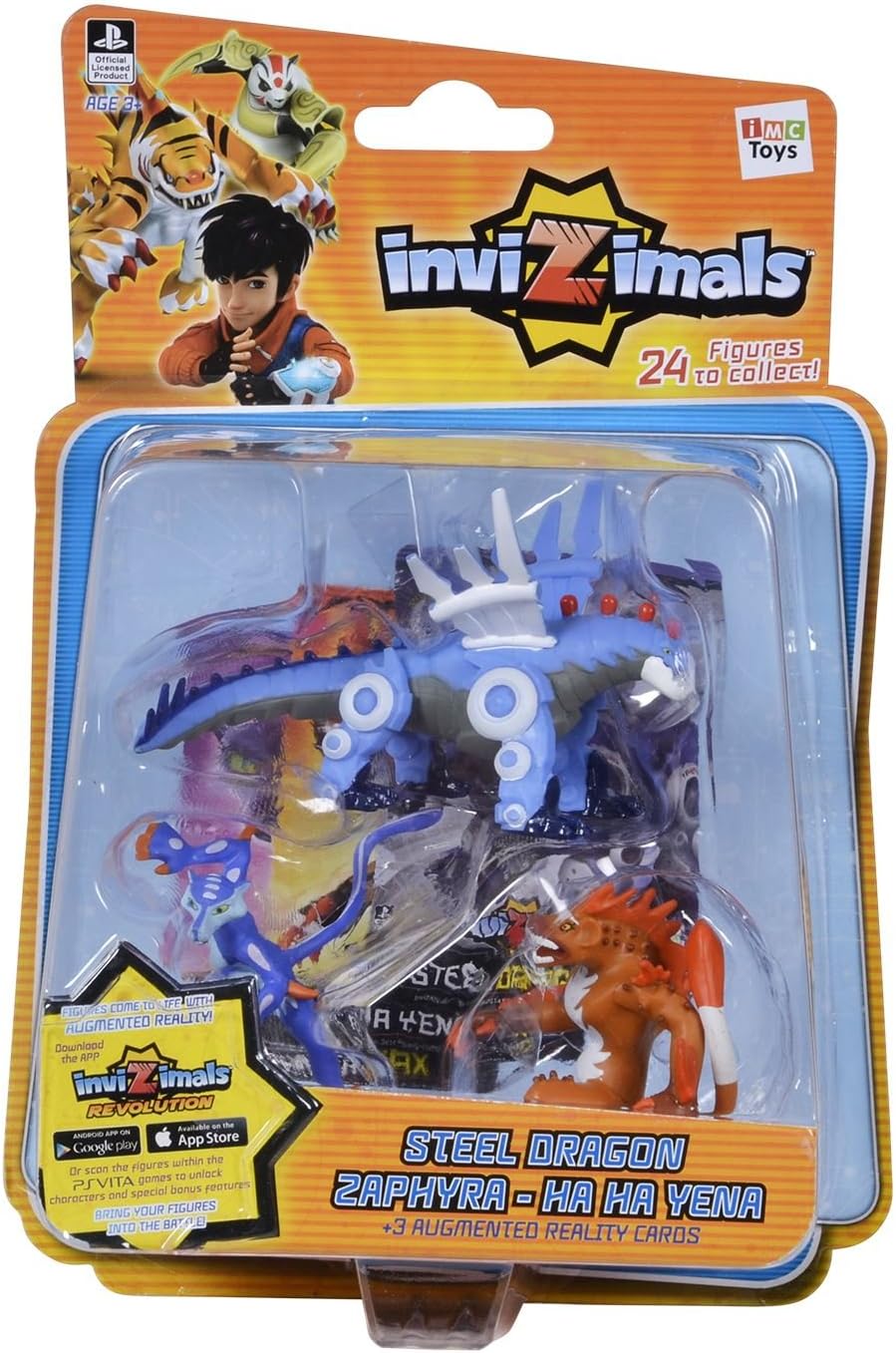 3 Pack Steel Dragon Zaphyra Ha Ha Yena InviZimals Revolution Action Figures 6cm Augmented Reality Cards PSVita Playstation Boys Girls Games