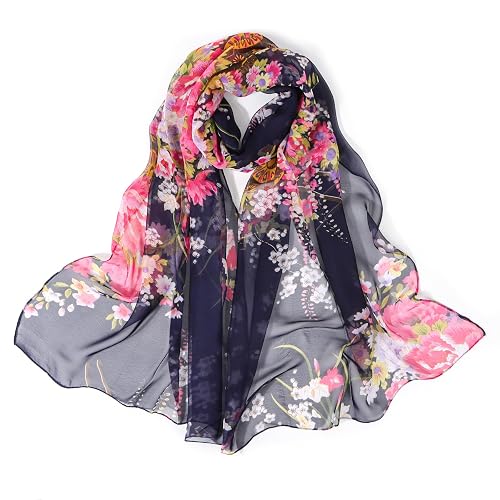 Lamca Chiffon Scarf - Ladies Scarves Lightweight Floral Print Scarf for Women UK