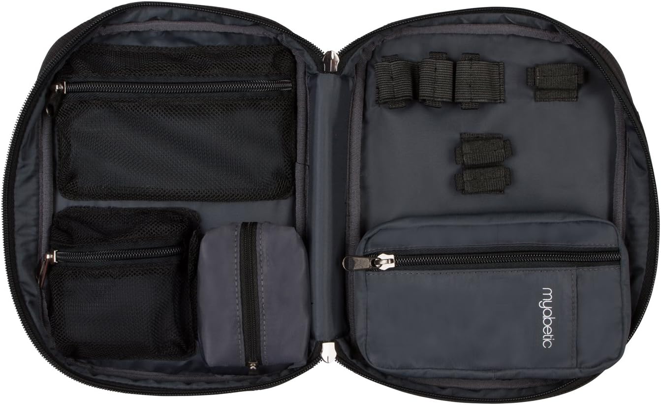 Myabetic Thompson Diabetes Travel Case for Glucose Monitoring Tools, Insulin Pens, Syringes, Etc Includes Insulation Lining - High Quality Materials (Black Nylon): Health & Personal Care