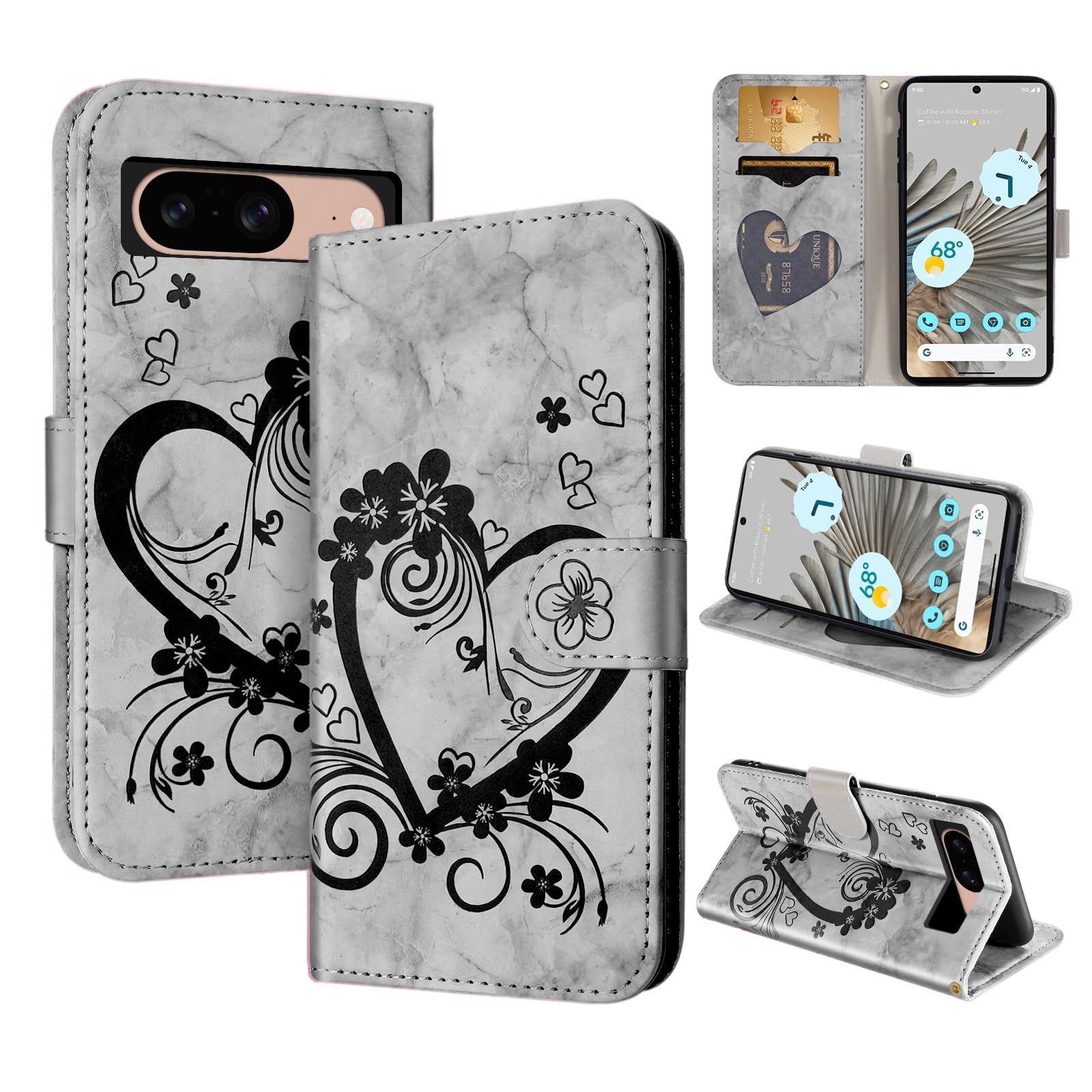 CASAFUNY Case for Google Pixel 8, Premium Leather Wallet Case Magnetic Flip Phone Case ShockLiteof Cover with Card Holder Kickstand for Google Pixel 8, Black — image 1