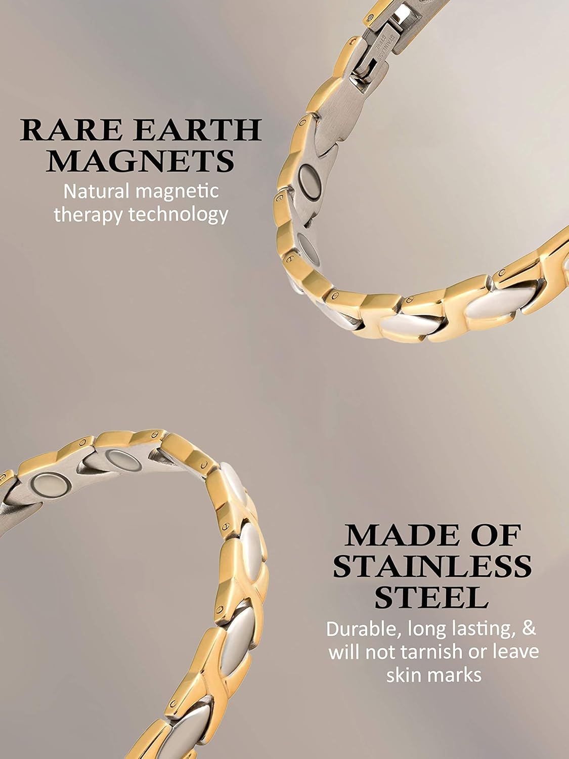 MAGNETJEWELRYSTORE Magnetic Therapy Bracelet Stainless Steel 2 Tone XOXO: Health & Personal Care