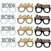 RIGHTA TECH 12 Pcs Happy New Year Eyeglasses,Hello 2026 Party Paper Glasses, Black and Gold Glitter New Years Eve Party Supplies 2025,Clock Countdown Favors for Costume Party,NYE Decorations 2026