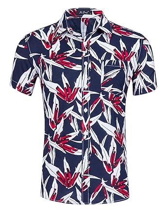 Idgreatim Herren Hawaiihemd Kurzarm Aloha Freizeit Hemd Button Down Graphic Hemden Strand Shirts
