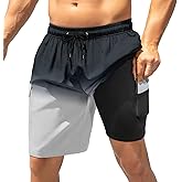 American Trends Mens Swim Trunks with Compression Liner Board Shorts for Men Quick Dry Swimsuits Bathing Suit Swimwear