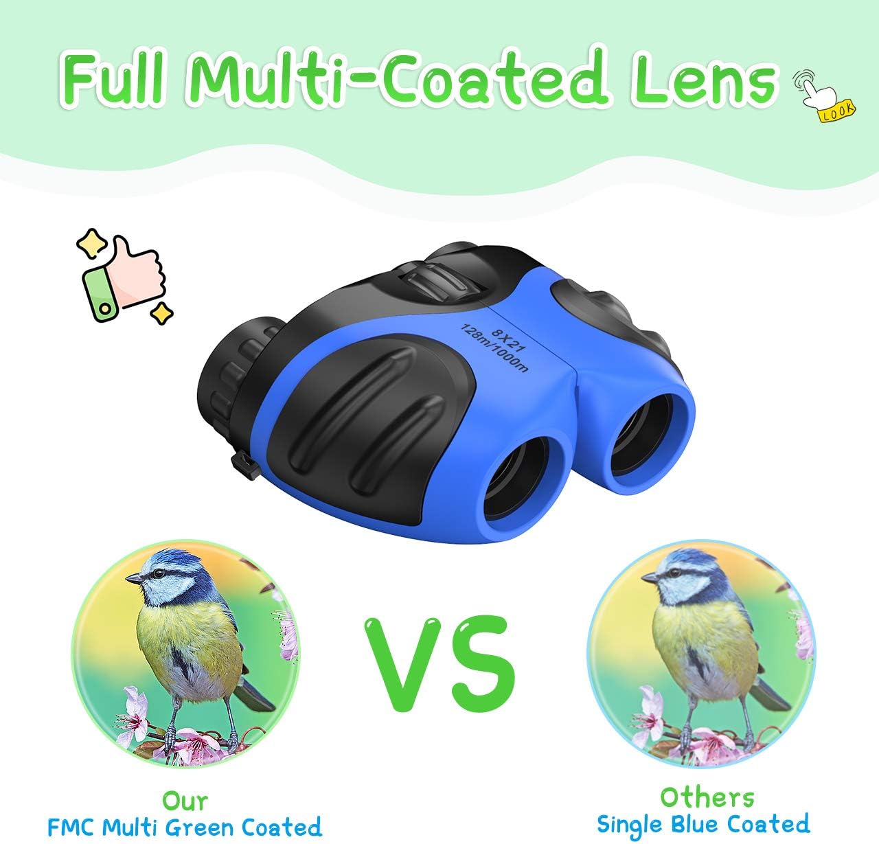 Toys for 3-12 Year Old Boys, Binoculars for Kids, 8x21 Compact Binocular for Theater Outdoor Camping Easter Gifts for 4-10 Years Old Boy Blue Small Binoculars Beach Toys Stocking Stuffer TG02: Sports & Outdoors