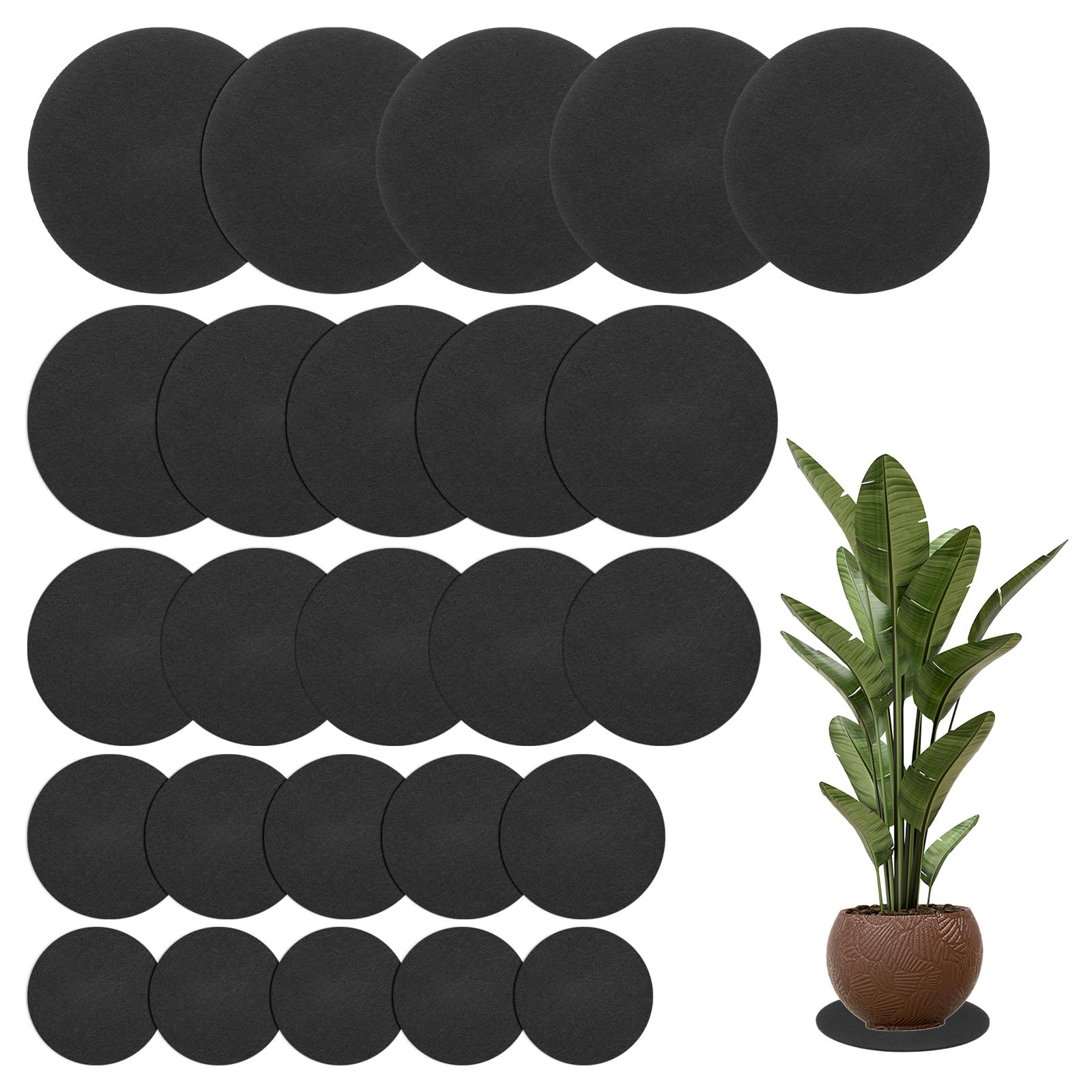 M METERXITY 25-Pack Felt Plant Coasters, 4/6/8/10/12 Inch Round Felt Coasters Plant Mats for House Plants Indoor/Waterproof Felt Pads for Plants/DIY Cork Pads [Black]