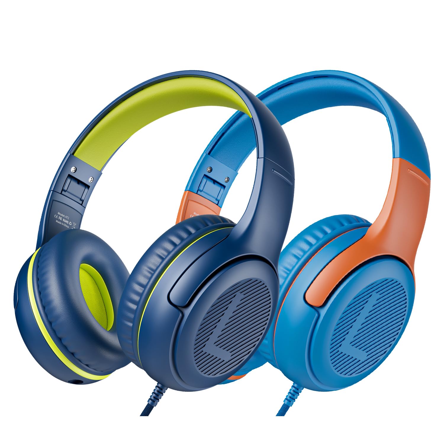 awatrue Kids Headphones Wired Kids Headset with Microphone, 85/94dB Volume-Limiting, 3.5mm Jack, Foldable On-Ear Design - Safe & Comfortable for Learning & Entertainment (OrangeBlue+BlueGreen) — image 1