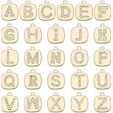 PH PandaHall 26 Styles Cubic Zirconia Letter Charms, Brass Alphabet Pendants A to Z Golden Rectangle Charms for DIY Wine Glass Necklace Bracelet Earrings Keychain Craft Jewelry Making