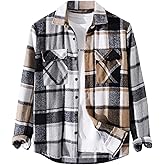 ZAFUL Mens Plaid Shirt,Long Sleeves,Classic Flannel Shirt Button Down Shirt Jacket Tops
