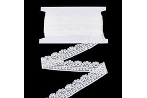 letsinstyle 10 Yards 0.98 Inch White Stretchy Lace Ribbon, Stretchy Elastic Floral Lace Trim, Scalloped Flower Trimming for B