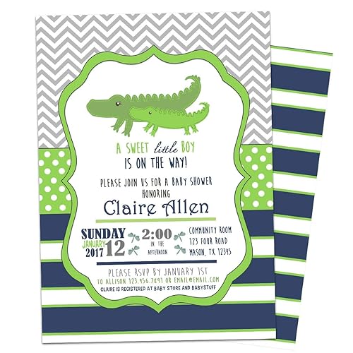 Amazon Com Alligator Baby Shower Invitations Boy Invites Navy Handmade