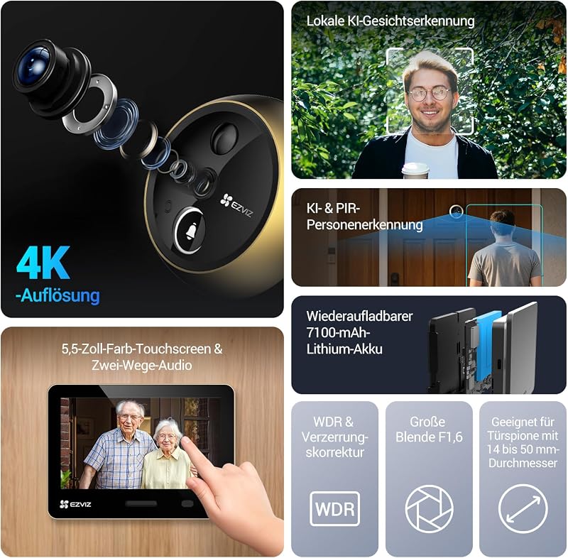EP4 Gold 4K kabellose Video-Türklingel mit 5.5" Farb-Touchscreen