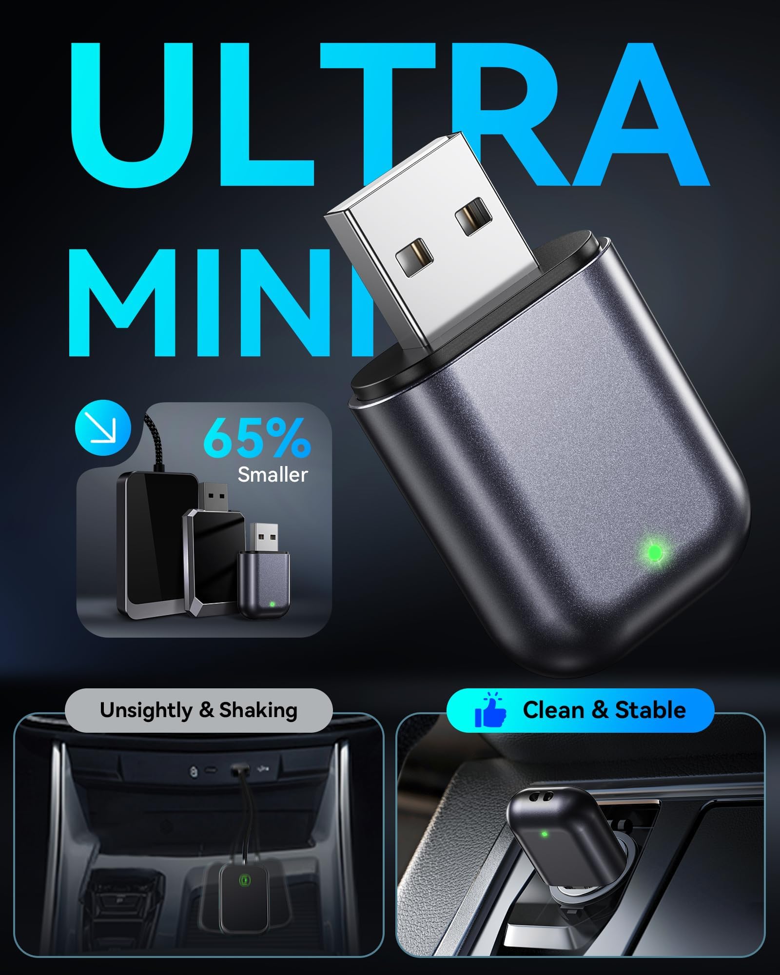 Burnt Sugar Wireless Carplay Adapter for iPhone Newly Upgraded, Ultra-Mini USB Design for Apple Car Play Dongle Convert Wired to Wireless, Stable Connect Plug & Play for iOS 10+ & Car from 2016+(Gray)