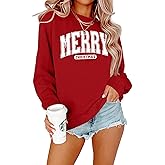 TCHH-DayUp Christmas Sweatshirts for Women Classic Merry Letter Print Pullover Xmas Tops