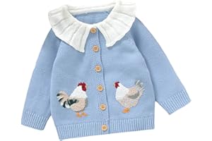 SPRIFALLBABY Baby Girl Cardigan Knit Sweater Animal Embroidery Chunky Coat Doll Collar Knitwear Toddler Infant Fall Winter Clothes