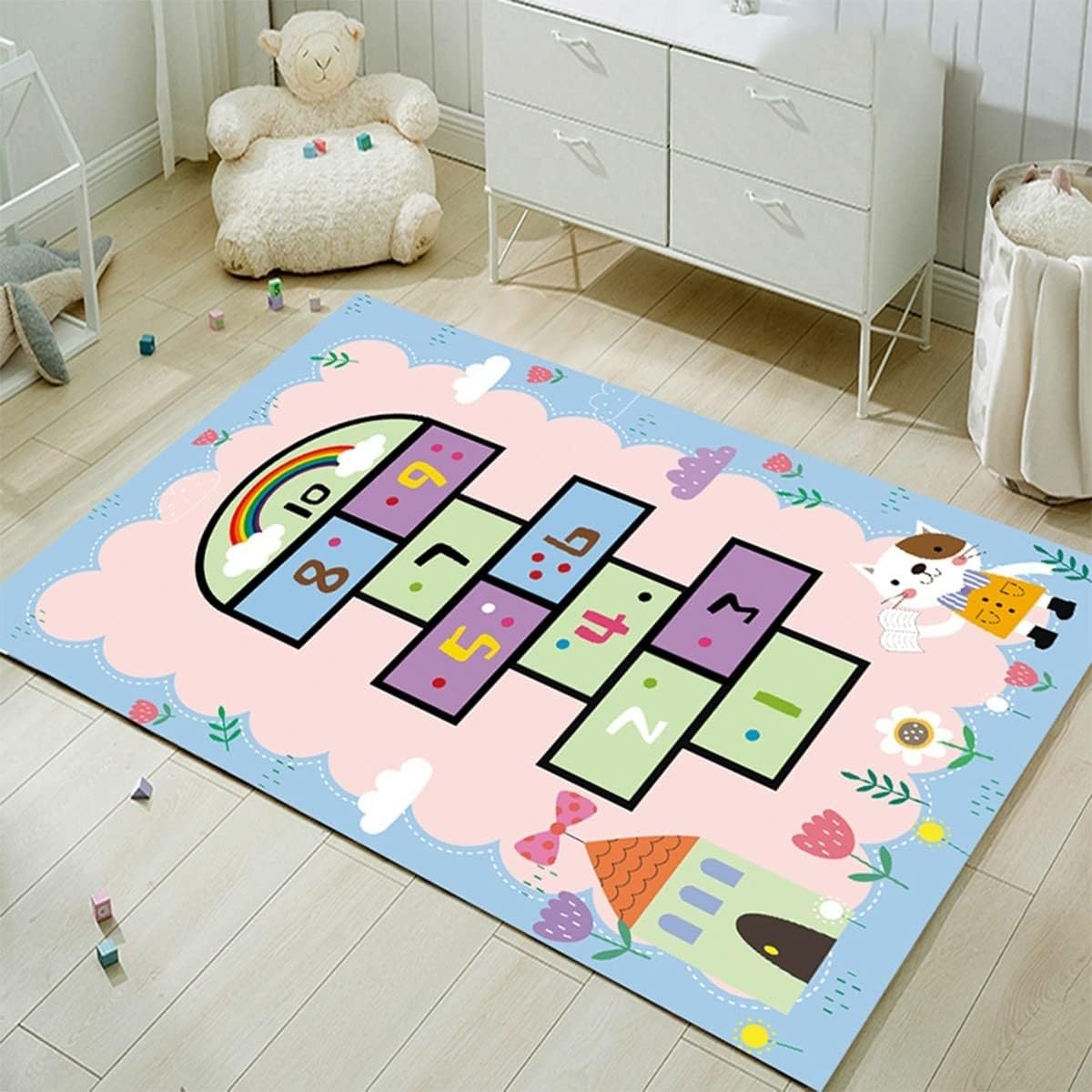 FODELIUY Hopscotch Rug, Kids Rugs for Playroom, Kid's Play Mat, Cute Indoor or Outdoor Play Carpet for Children - Fun, Educational Games for Boys & Girls(31×47inch/80×120cm)