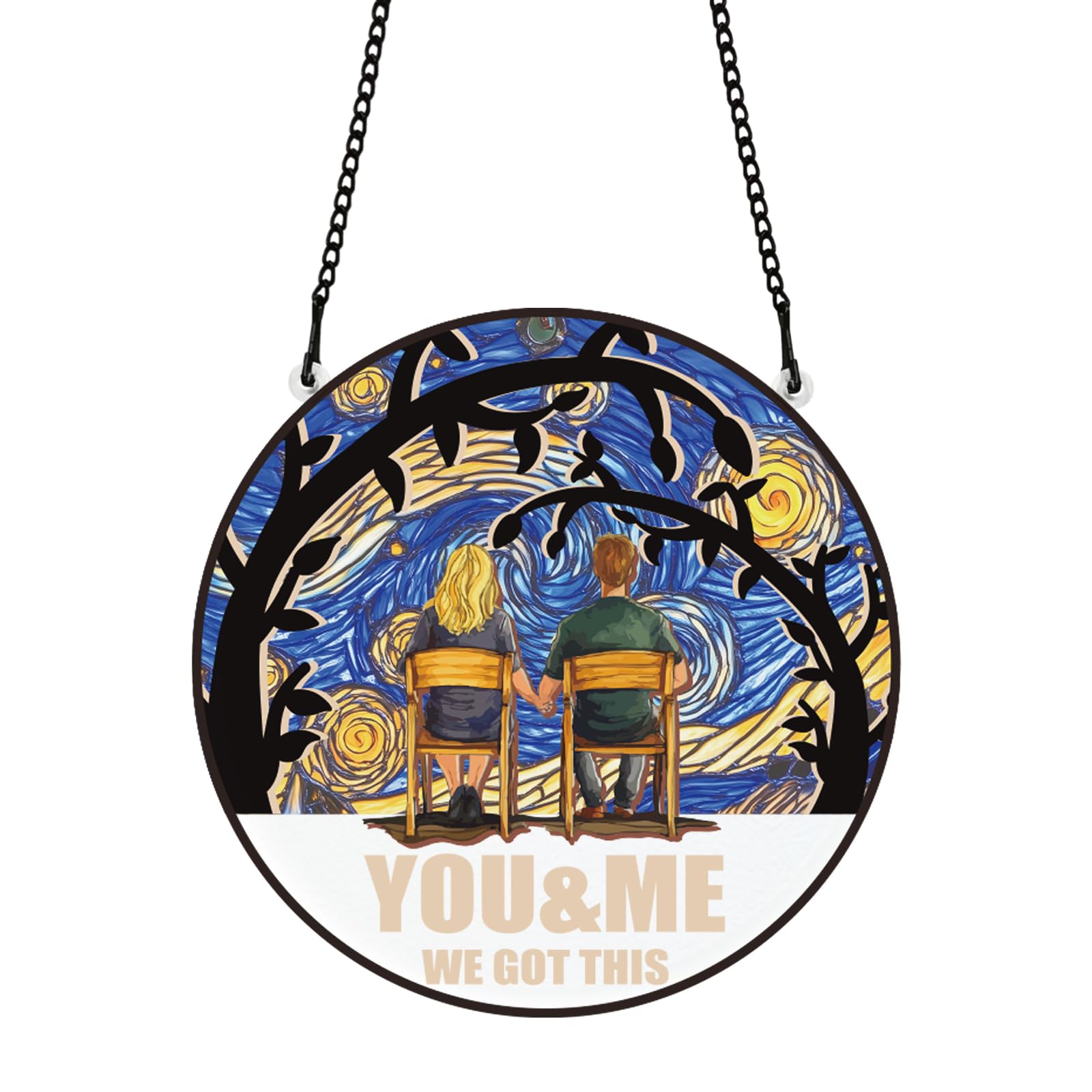 PLIGREAT Suncatchers Oil Painting Starry Sky Acrylic Glass Sun Catchers Couple Vine Window Hanging Ornaments for Garden Living Room Window Christmas Tree Decoration Anniversary Couples Gifts