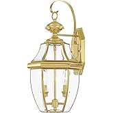 Livex Lighting 2251-02 Monterey 2 Light Outdoor Polished Brass Finish Solid Brass Wall Lantern with Clear Beveled Glass, 20.2