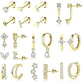 RIOSO Earring Set for Women Stainless Steel Dainty Stack Hoop Stud Earrings